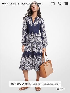 MICHAEL Michael Kors Navy and White Floral Tiered Midi Dress